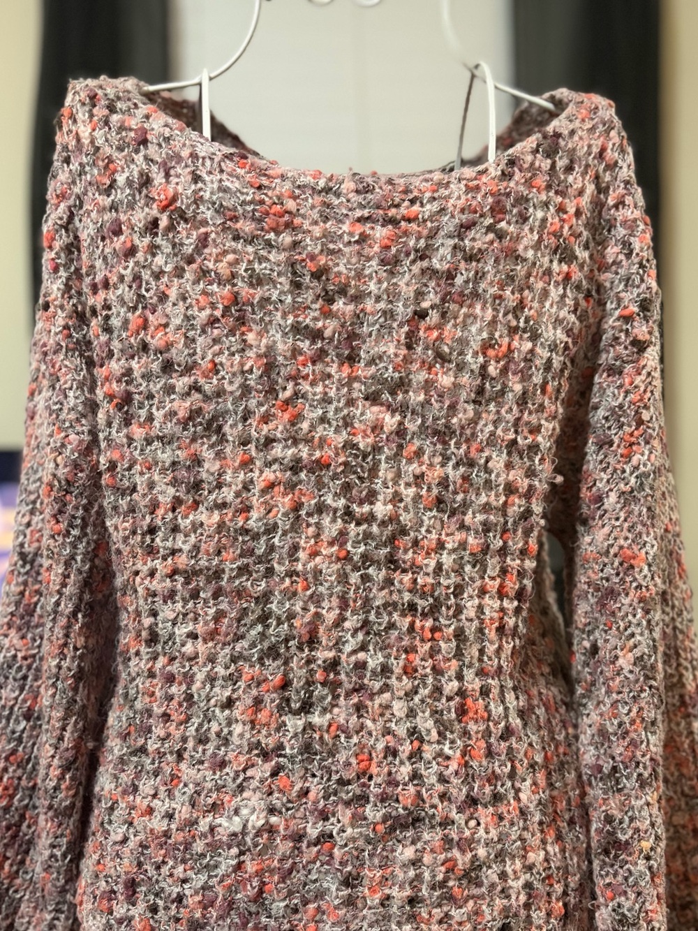 Forever 21 Heathered Pink and Brown Off-the-Shoulder Knit Sweater
